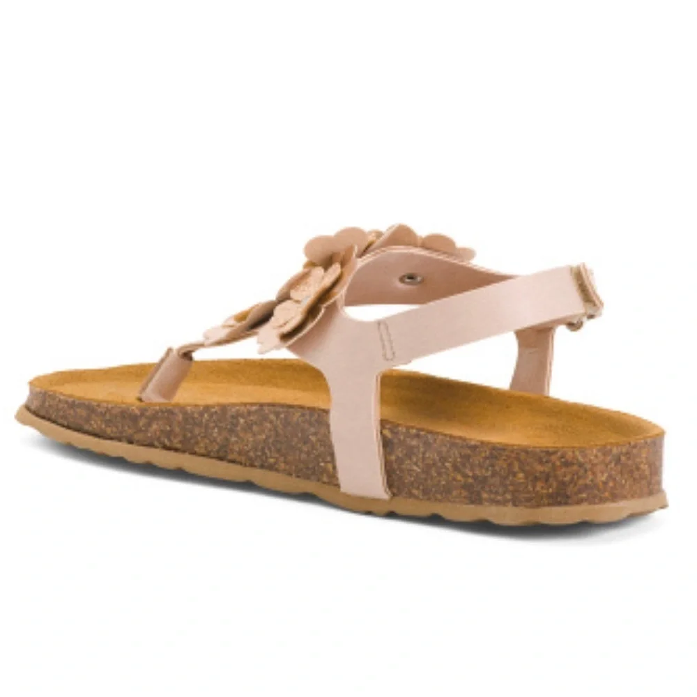 Giulia Palau Made in Italy Big Girl Sandals Velcro Flowers Gold